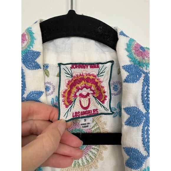 Johnny Was Oriel Linen Cropped Embroidered Open Front Kimono Small - Picture 6 of 7